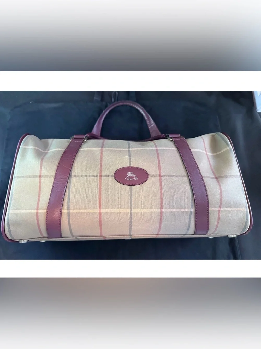 Authentic Burberry House Check Boston Duffel Travel Bag 35 Vintage